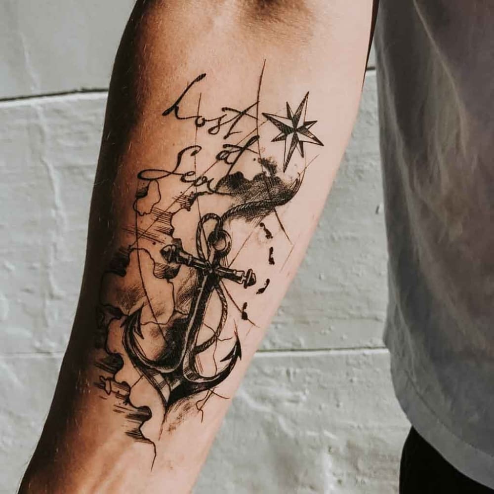 Map and Anchor - Temporary Tattoo
