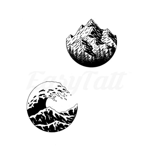 Mountain and Wave - Temporary Tattoo
