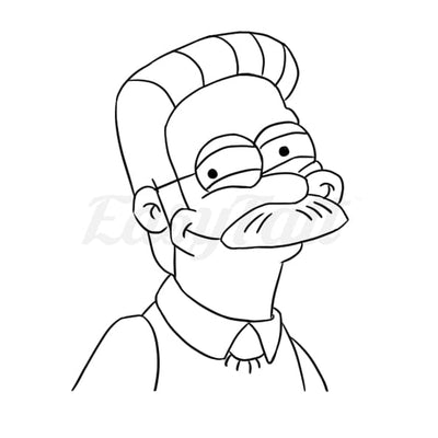 Ned Flanders Outline - Temporary Tattoo