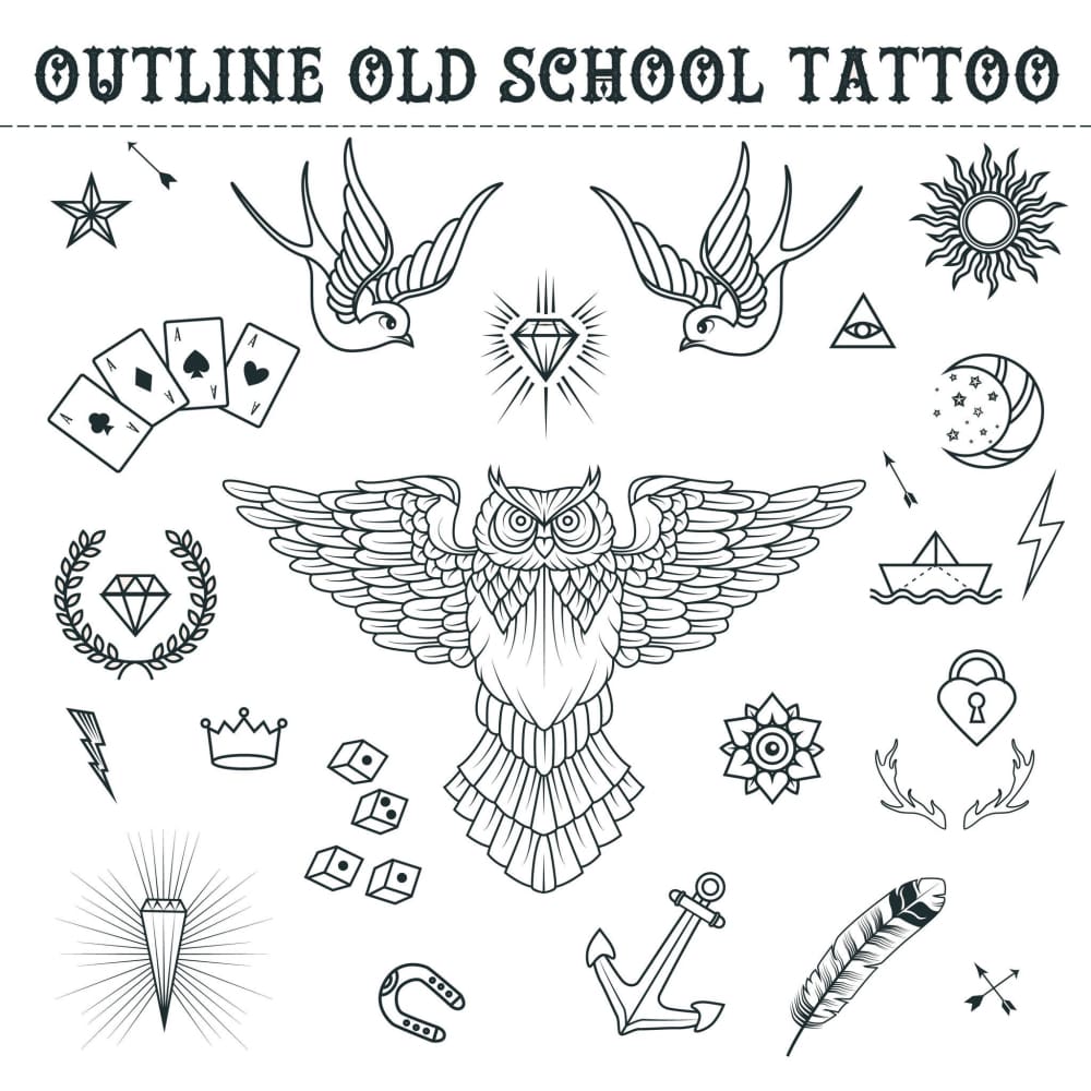 Old School Outline Tattoo - Temporary Tattoo