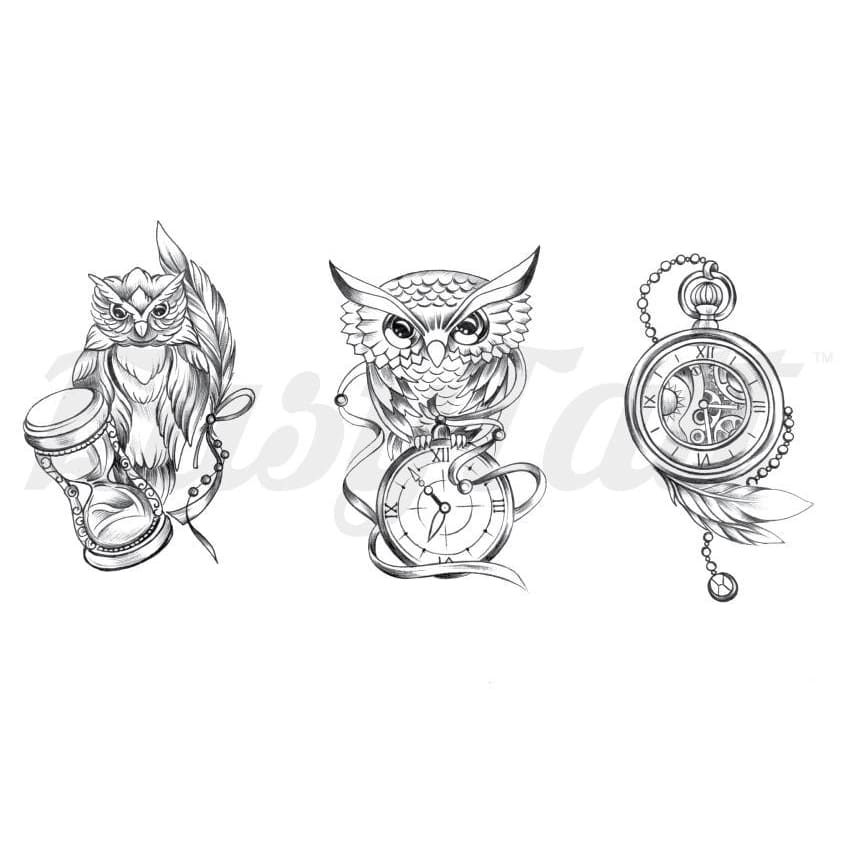 Owl and Compass Set - Temporary Tattoo