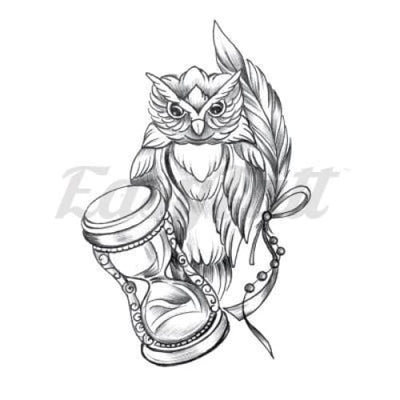 Owl and Hourglass - Temporary Tattoo