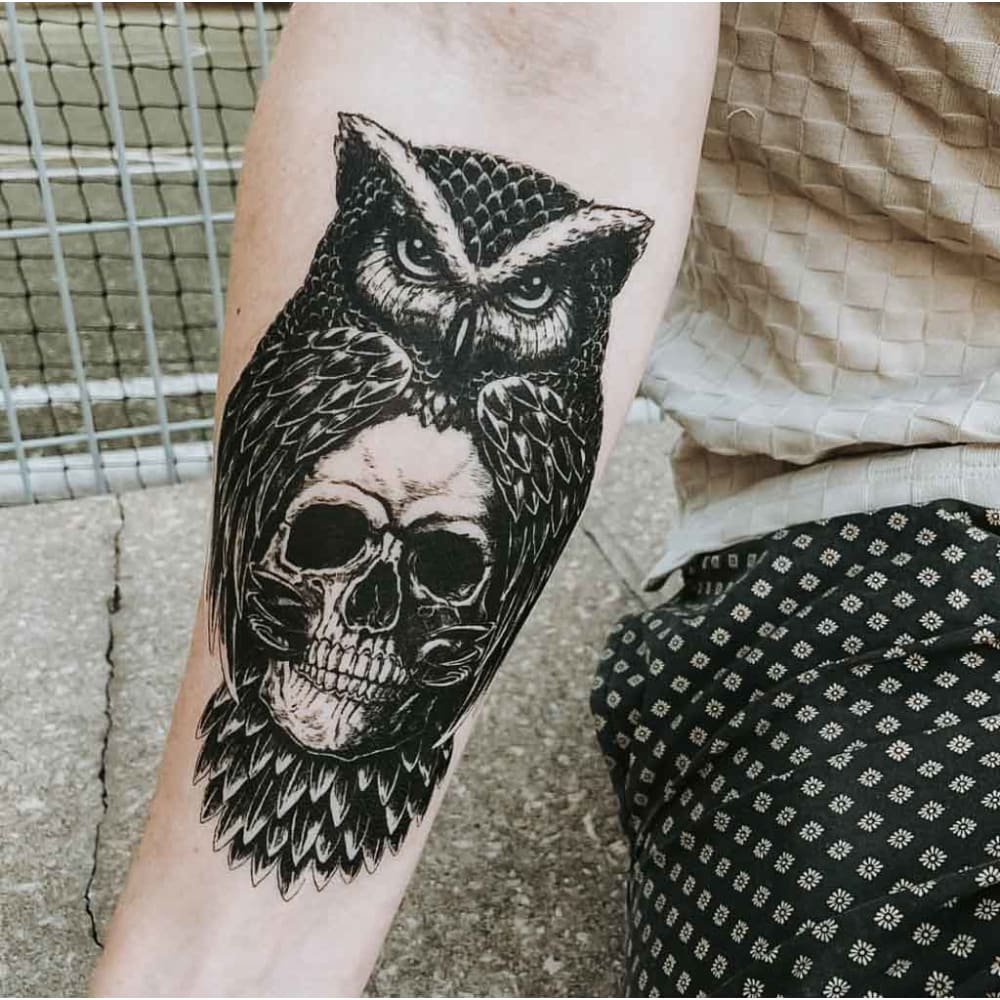 Owl and Skull - Temporary Tattoo