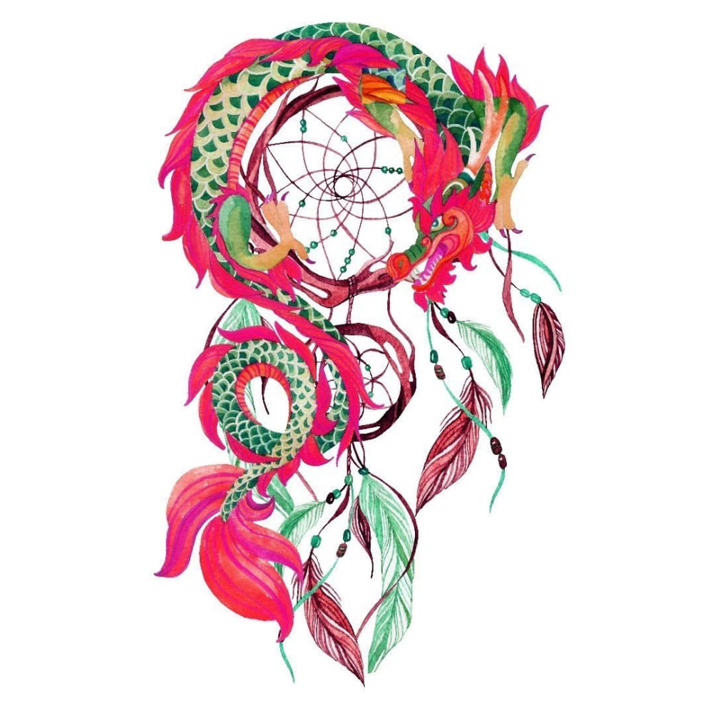 Pink Dragon Dreamcatcher - Temporary Tattoo