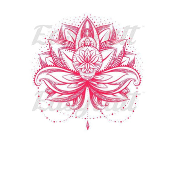 Pink Lotus Flower and Jewels - Temporary Tattoo
