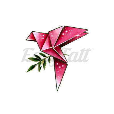 Pink Origami Bird - By Lenera Solntseva - Temporary Tattoo