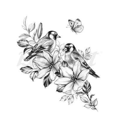 Pretty Flowers and Birds - Temporary Tattoo