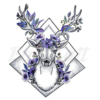 Purple Floral Deer - Temporary Tattoo