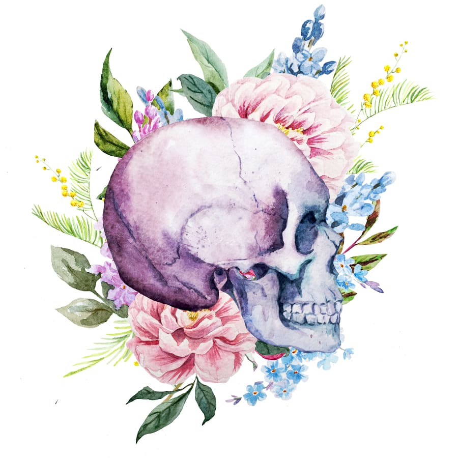 Purple Floral Skull - Temporary Tattoo