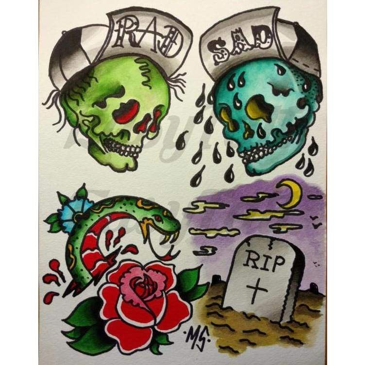 Rad/Sad Traditional - By Micah Shafer - Temporary Tattoo