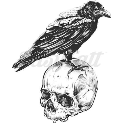 Raven and Skull - Temporary Tattoo