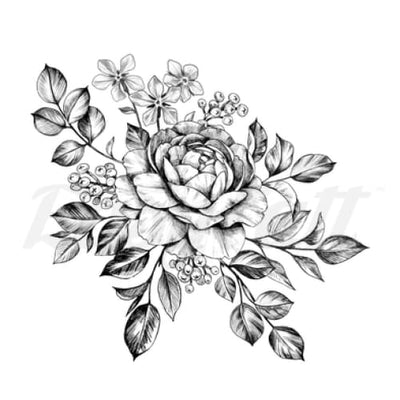 Austin Rose and Leaves - Temporary Tattoo