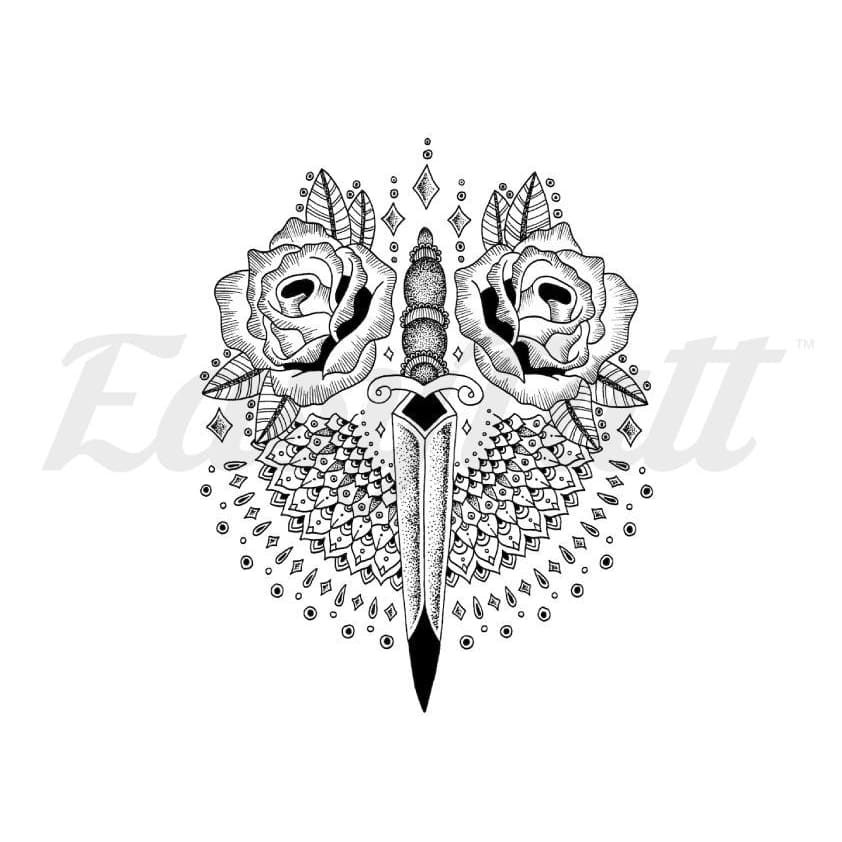 Rose Dagger Mandala - By Georgia Mason - Temporary Tattoo