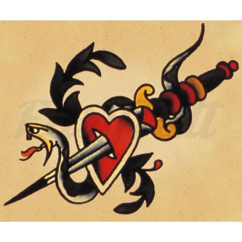 Sailor Jerry Heart and Dagger - Temporary Tattoo