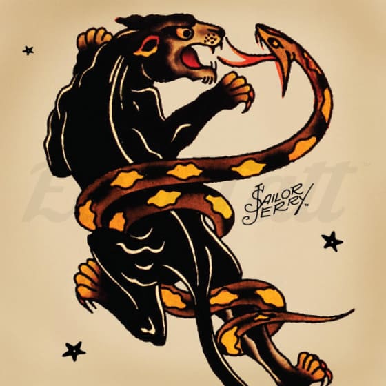 Sailor Jerry Panther and Snake - Temporary Tattoo