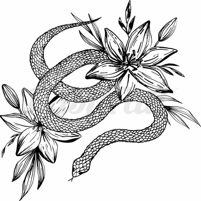 Serpent and Flowers - Temporary Tattoo