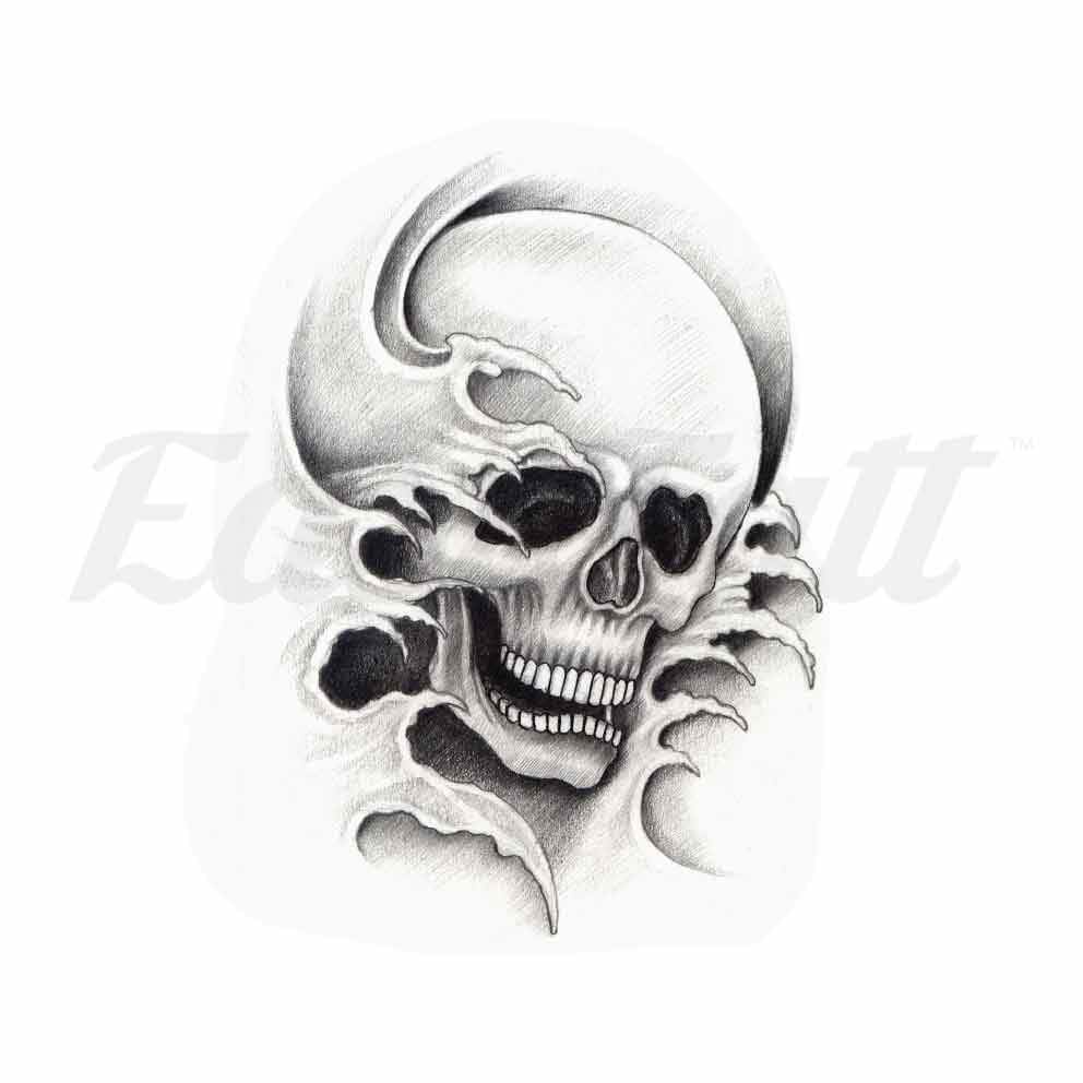 Shaded Skull - Temporary Tattoo
