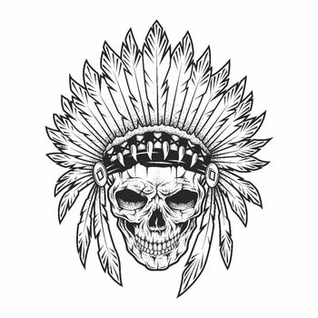 Skull and Feathers - Temporary Tattoo