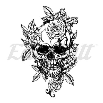 Skull and Roses - Temporary Tattoo