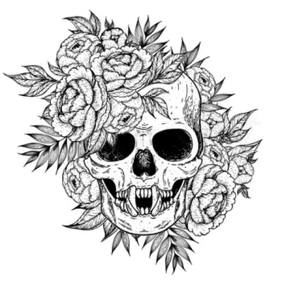 Skull and Roses - Temporary Tattoo