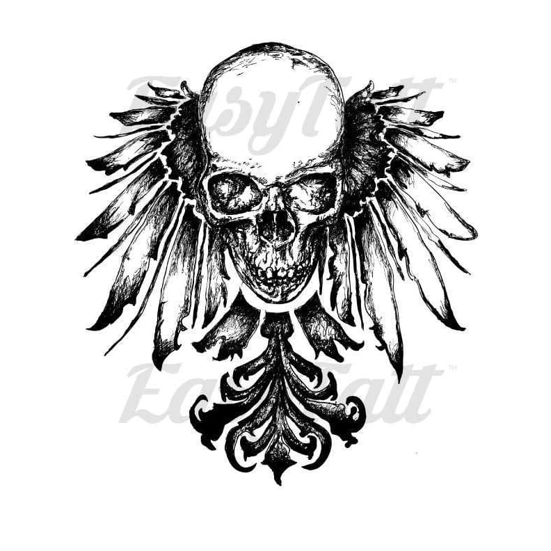 Skull Feathers - Temporary Tattoo