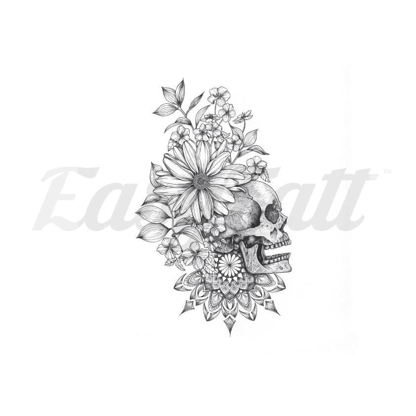 Skull in Flowers Temporary Tattoo EasyTatt™
