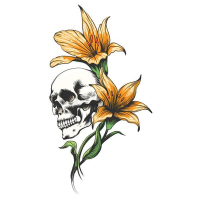 Skull with Lilies - Temporary Tattoo