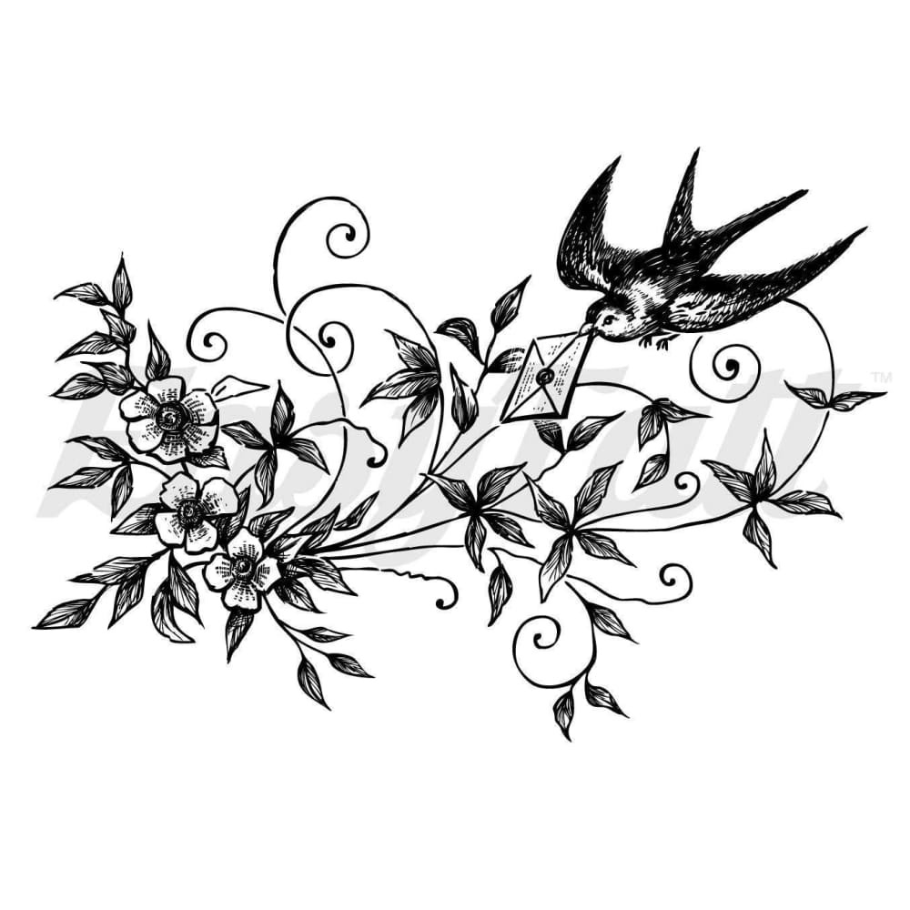 Swallow and Leaves - Temporary Tattoo