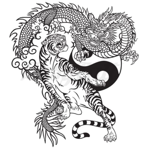 Tiger and Dragon - Temporary Tattoo