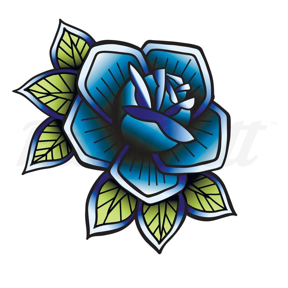 Traditional Blue Rose - Temporary Tattoo
