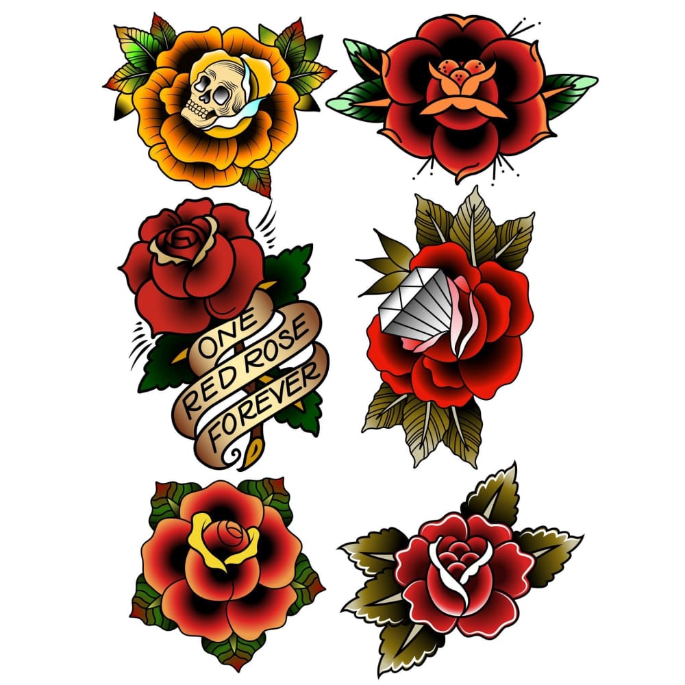 Traditional Rose Set - Temporary Tattoo