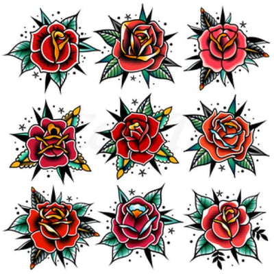 Traditional Roses - Temporary Tattoo