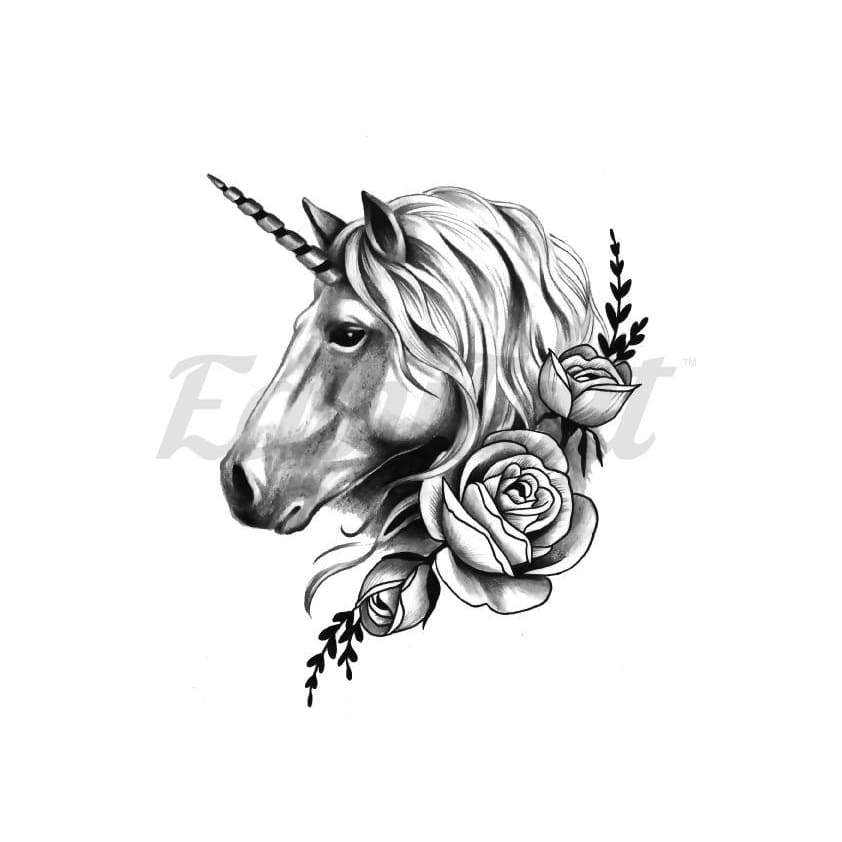 Unicorn and Roses - By Lenera Solntseva - Temporary Tattoo