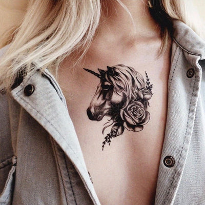 Unicorn and Roses - By Lenera Solntseva - Temporary Tattoo