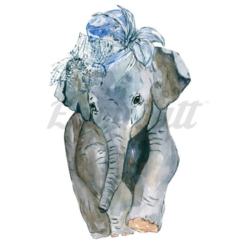 Watercolour Elephant with Hat - Temporary Tattoo
