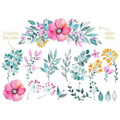 Watercolour Floral Bouquet Collection - Temporary Tattoo