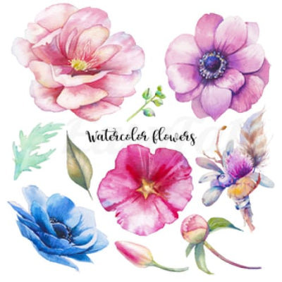 Watercolour Flowers - Temporary Tattoo