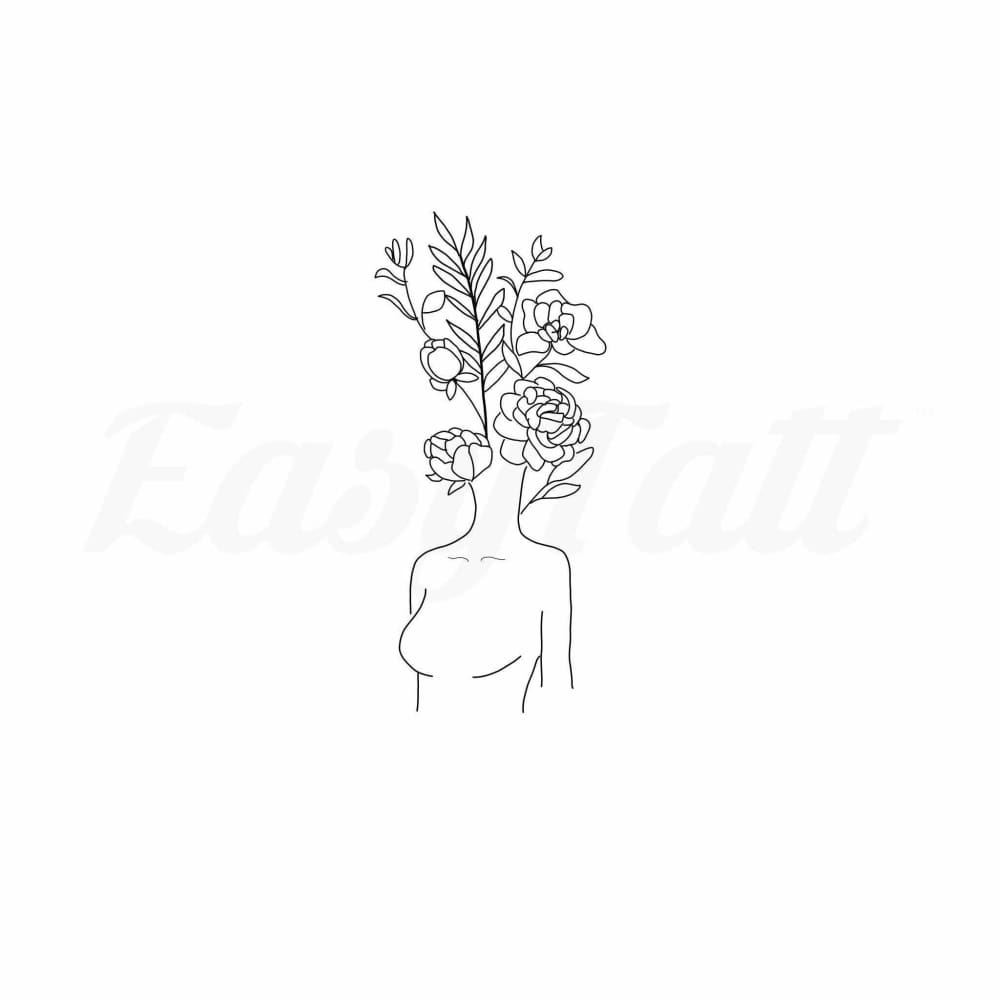 Woman Torso & Flowers - By Tiya - Temporary Tattoo