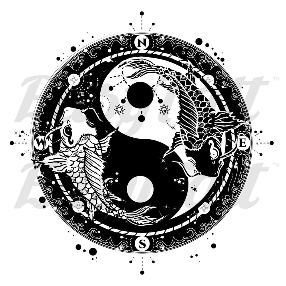 Yin and Yang Compass - Temporary Tattoo